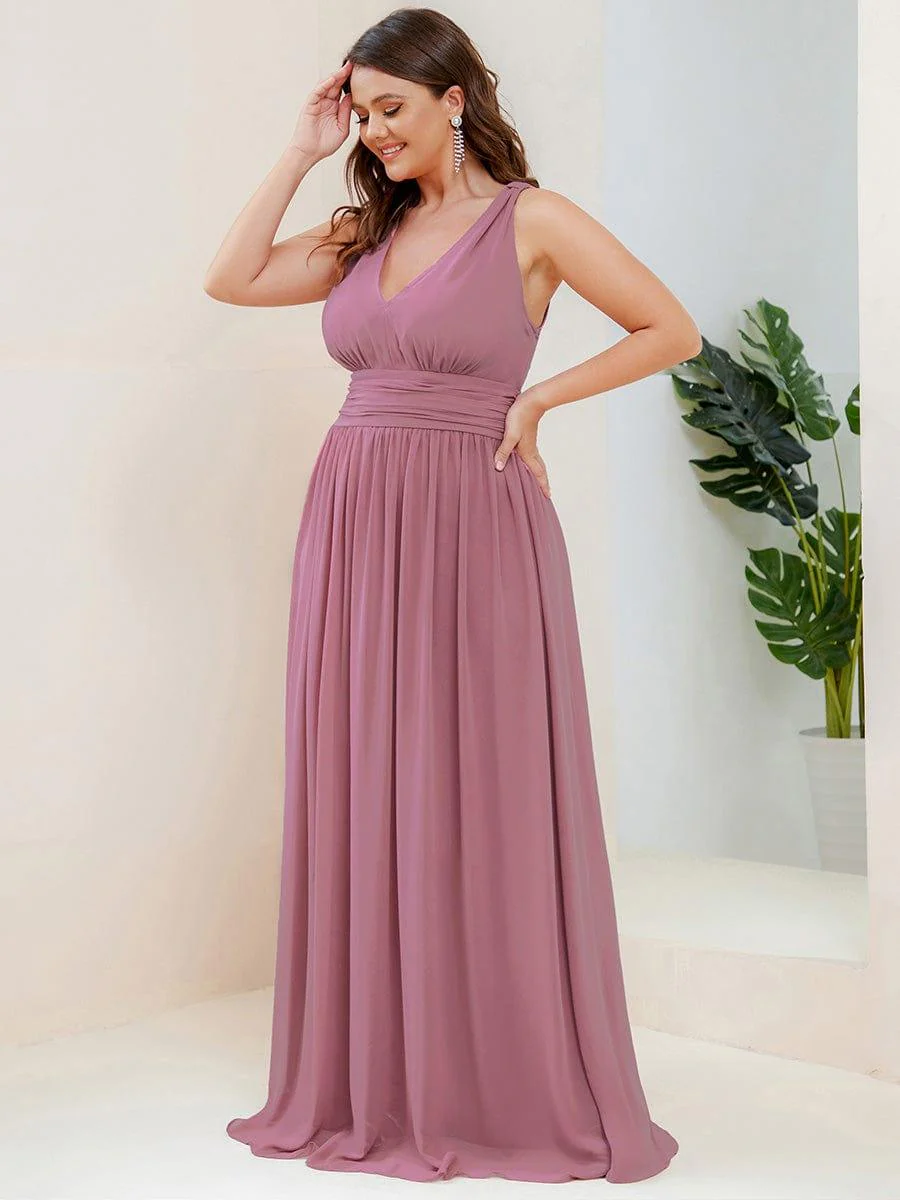 ever HUSH|Elegant V Neck A Line Chiffon Maxi Bridesmaid Dresses - Image 154