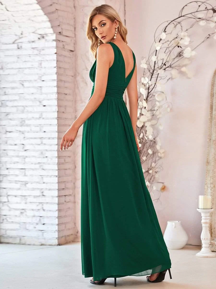 ever HUSH|Elegant V Neck A Line Chiffon Maxi Bridesmaid Dresses - Image 16