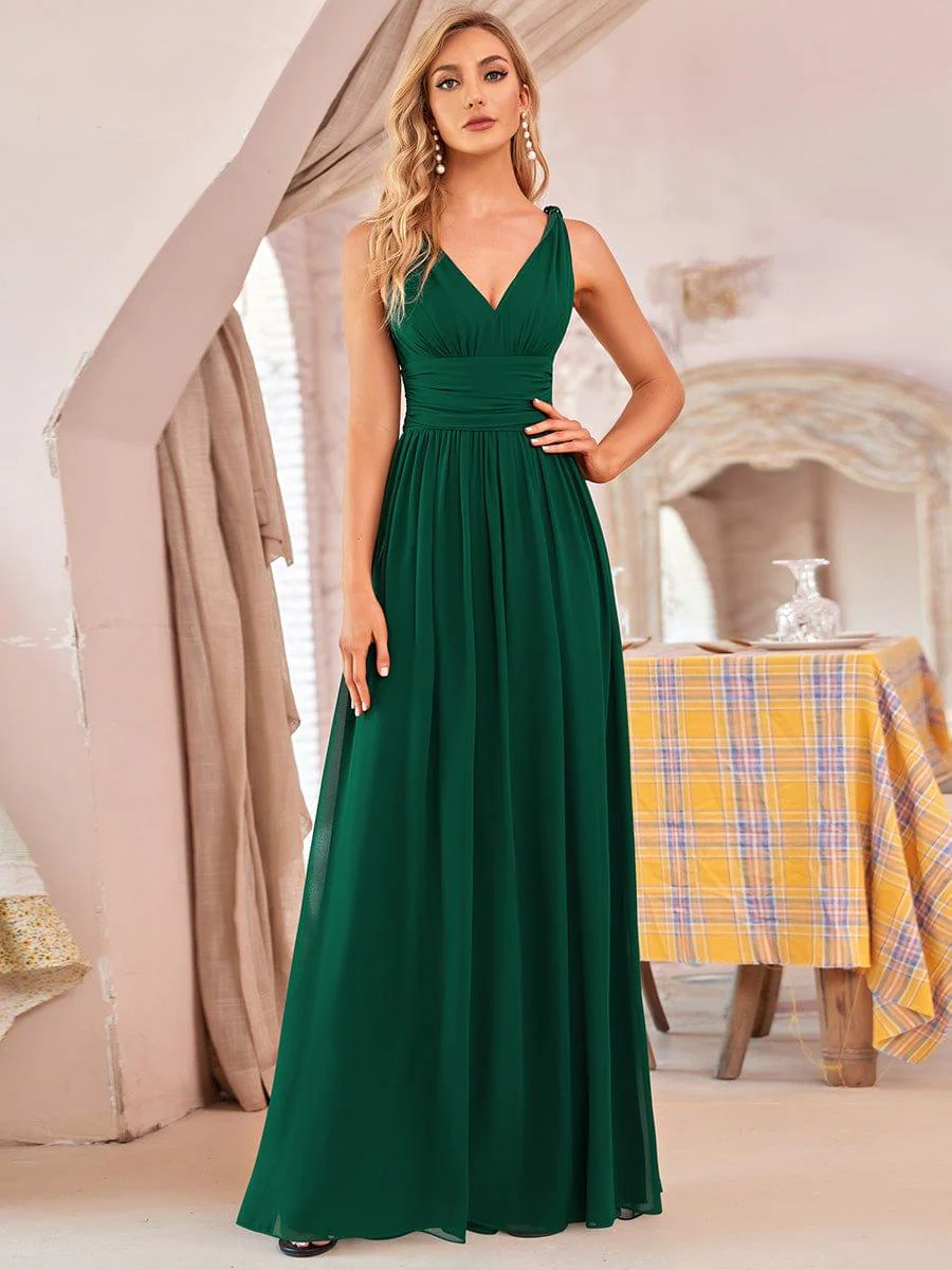 ever HUSH|Elegant V Neck A Line Chiffon Maxi Bridesmaid Dresses - Image 17