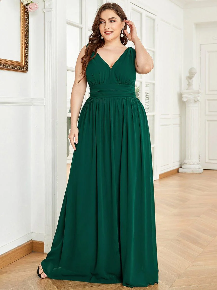 ever HUSH|Elegant V Neck A Line Chiffon Maxi Bridesmaid Dresses - Image 22