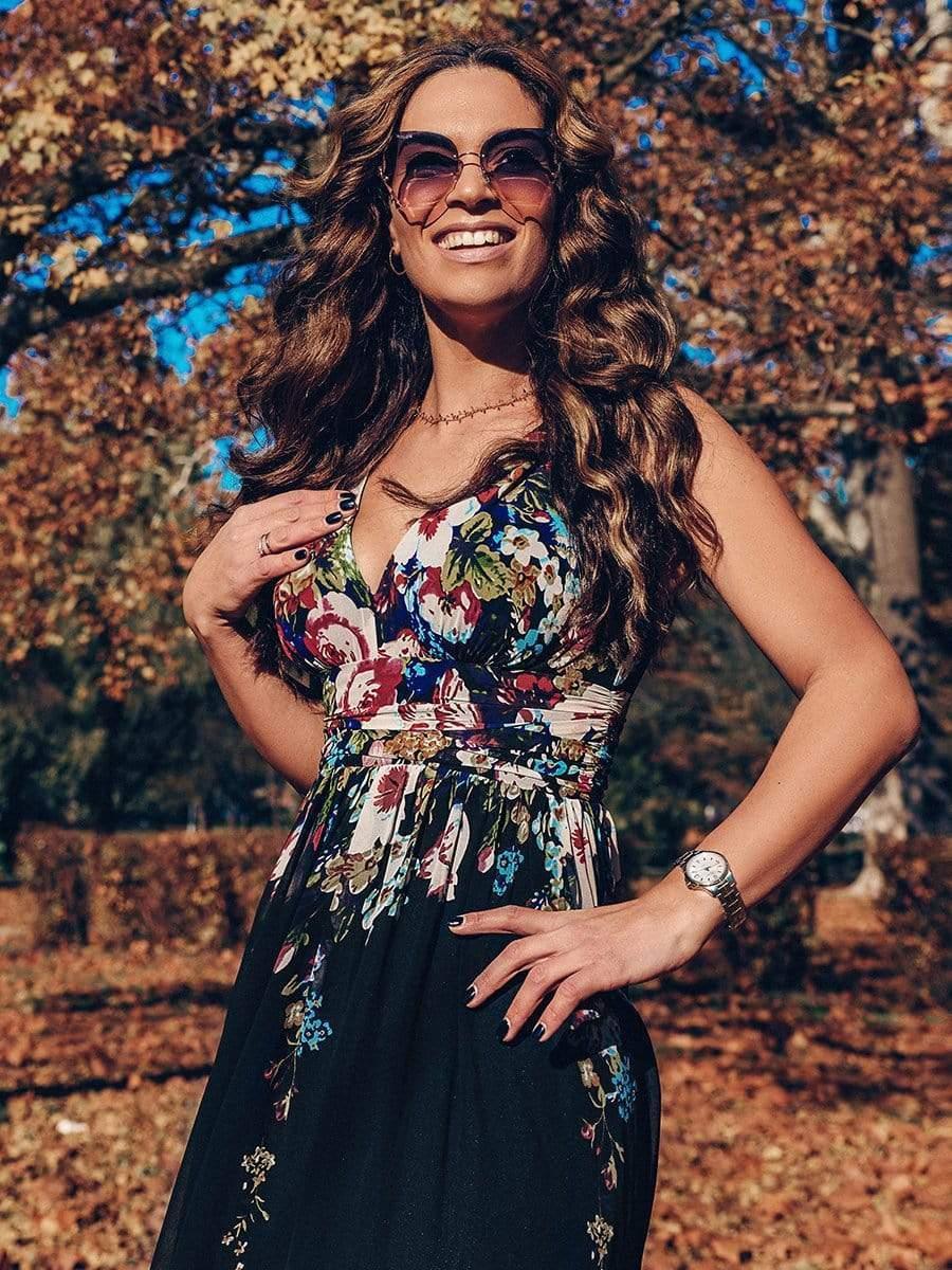 ever HUSH|Elegant V Neck A Line Chiffon Maxi Bridesmaid Dresses - Image 29