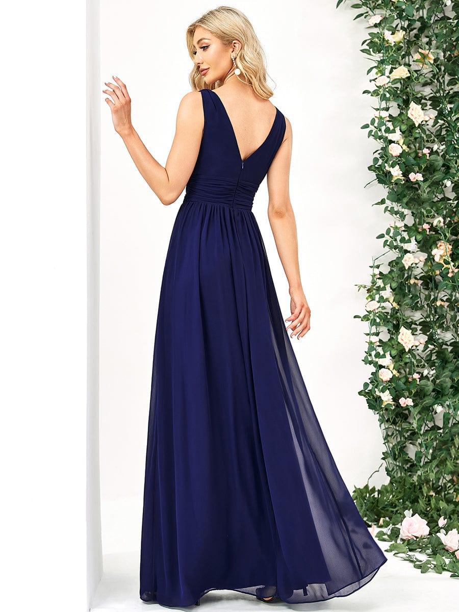 ever HUSH|Elegant V Neck A Line Chiffon Maxi Bridesmaid Dresses - Image 38