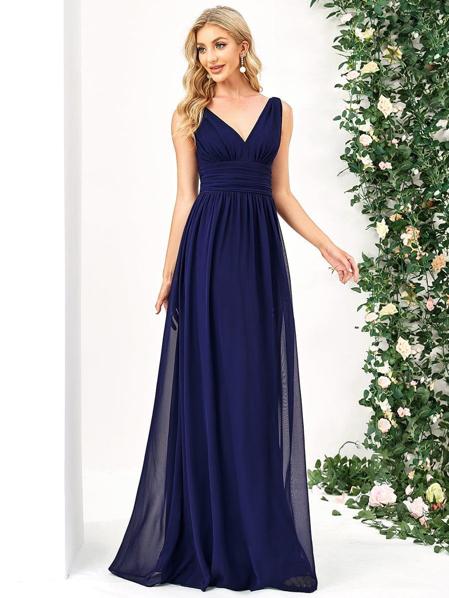 ever HUSH|Elegant V Neck A Line Chiffon Maxi Bridesmaid Dresses - Image 39