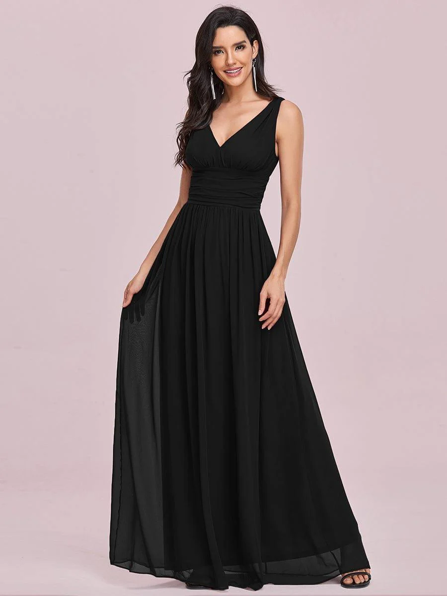 ever HUSH|Elegant V Neck A Line Chiffon Maxi Bridesmaid Dresses - Image 43