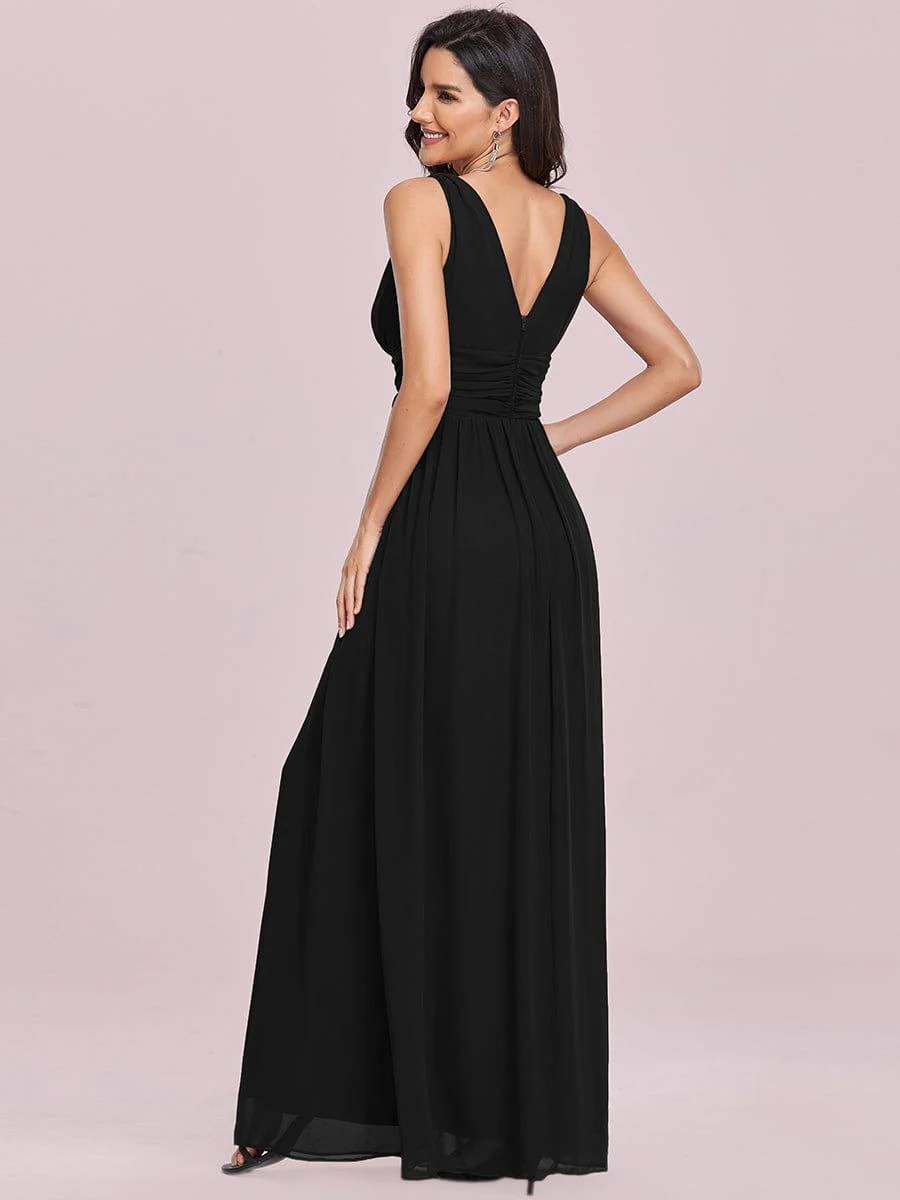 ever HUSH|Elegant V Neck A Line Chiffon Maxi Bridesmaid Dresses - Image 44