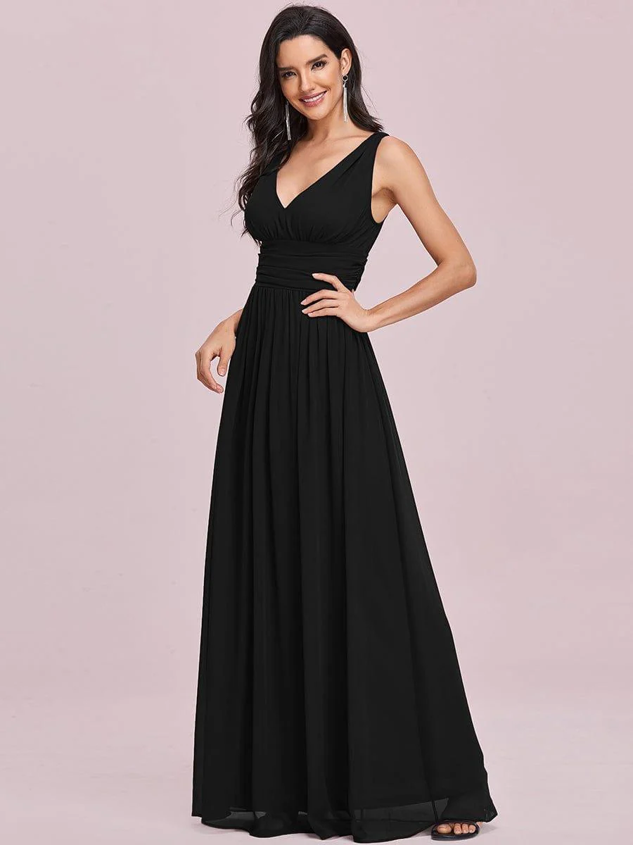 ever HUSH|Elegant V Neck A Line Chiffon Maxi Bridesmaid Dresses - Image 45