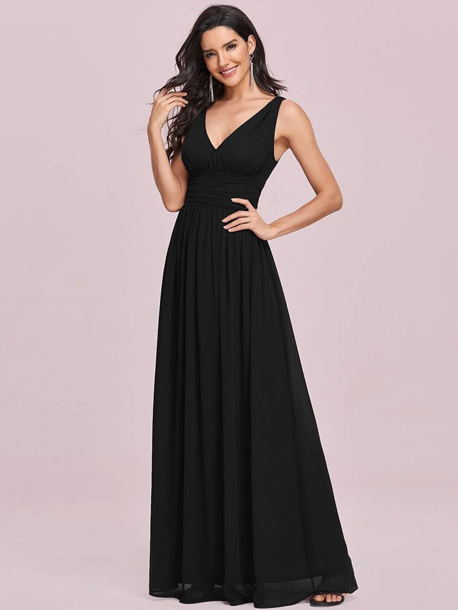 ever HUSH|Elegant V Neck A Line Chiffon Maxi Bridesmaid Dresses - Image 46