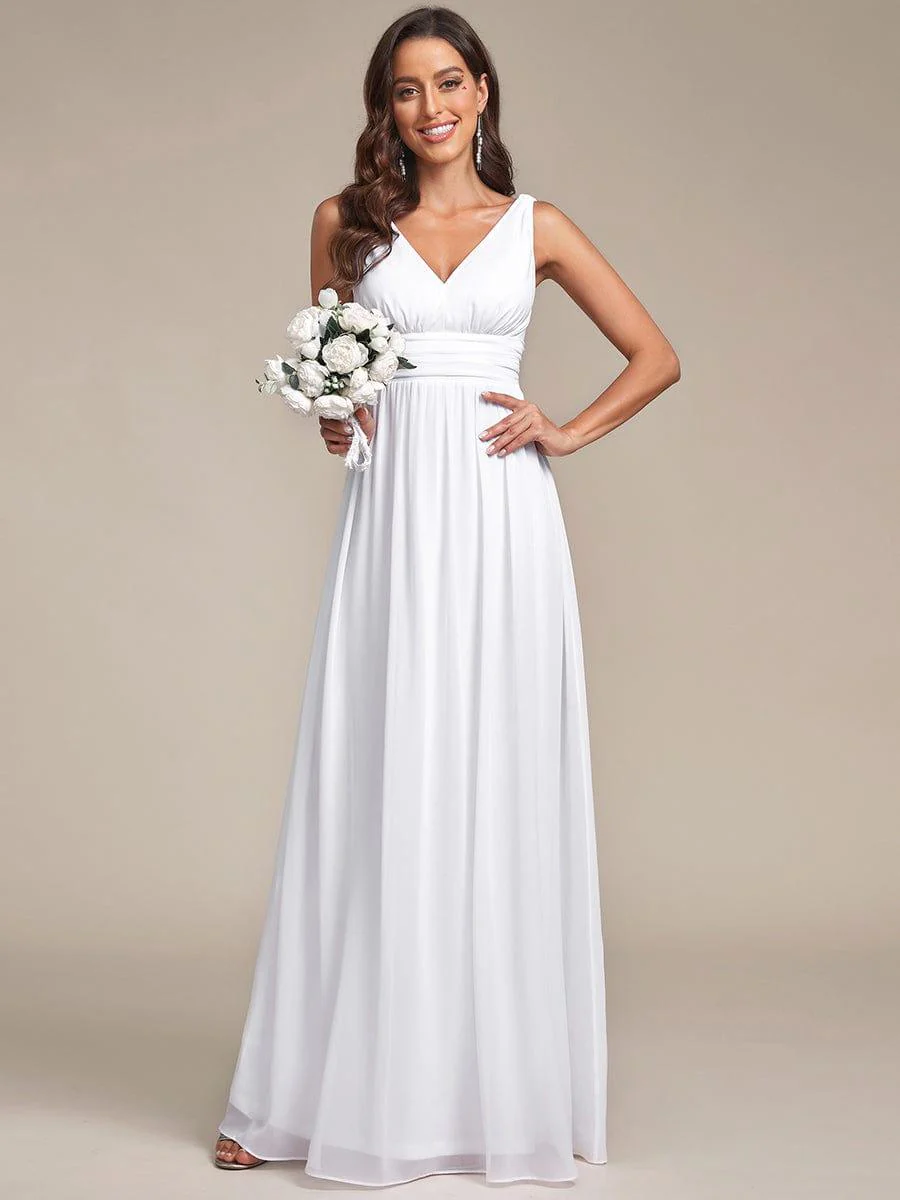 ever HUSH|Elegant V Neck A Line Chiffon Maxi Bridesmaid Dresses - Image 49