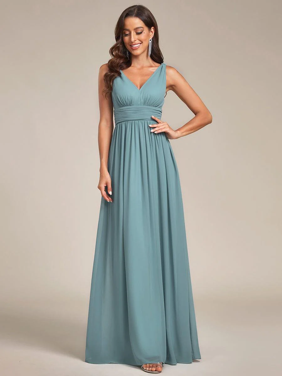 ever HUSH|Elegant V Neck A Line Chiffon Maxi Bridesmaid Dresses - Image 56