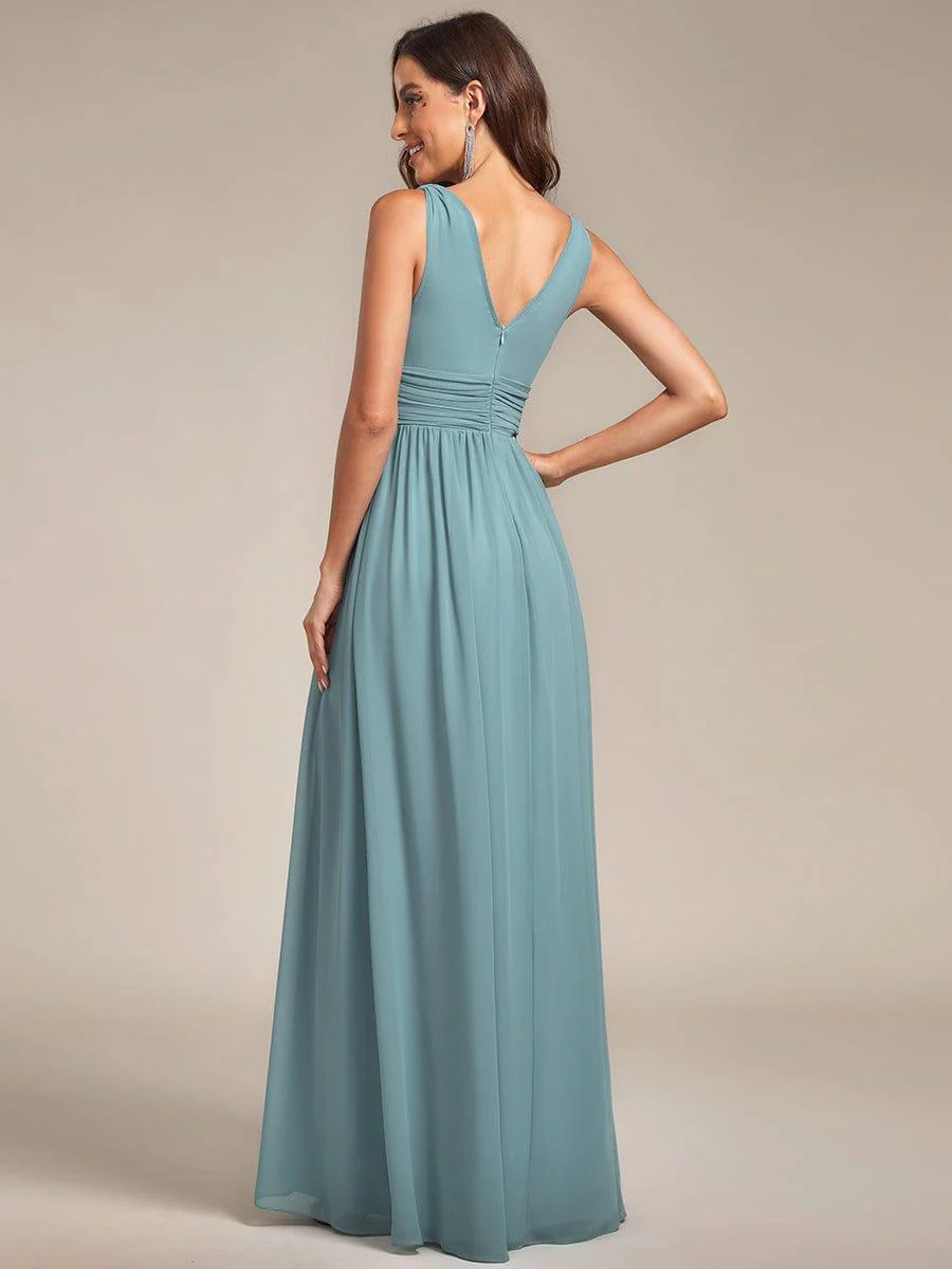 ever HUSH|Elegant V Neck A Line Chiffon Maxi Bridesmaid Dresses - Image 57