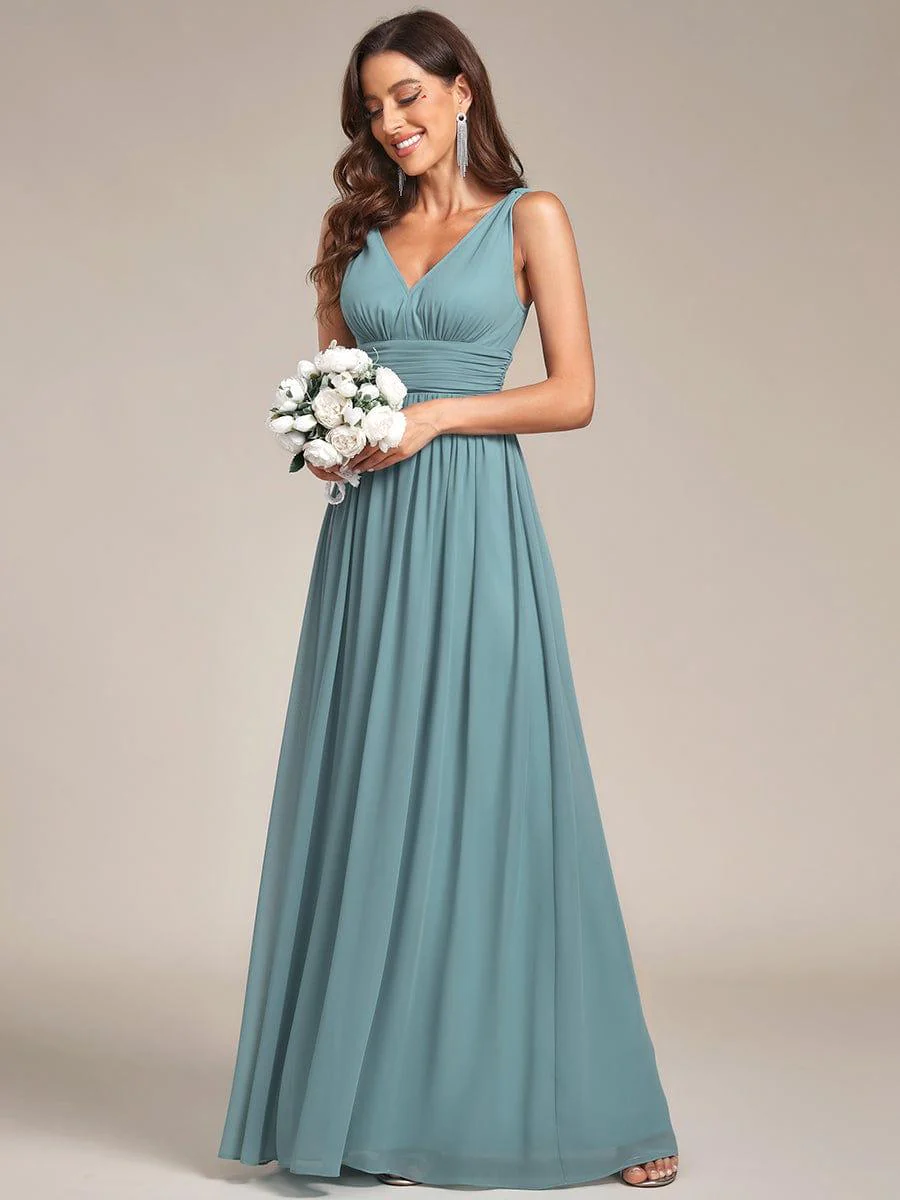 ever HUSH|Elegant V Neck A Line Chiffon Maxi Bridesmaid Dresses - Image 59