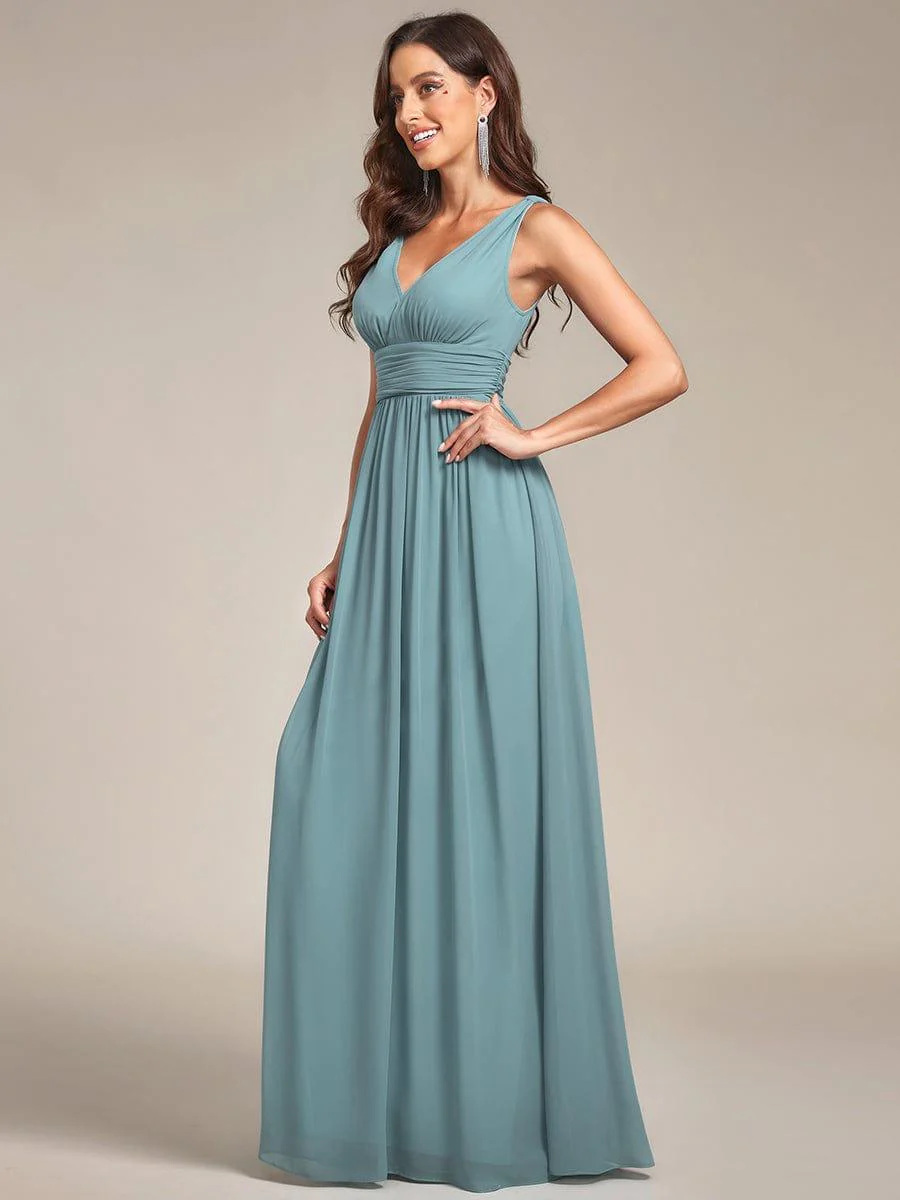 ever HUSH|Elegant V Neck A Line Chiffon Maxi Bridesmaid Dresses - Image 60