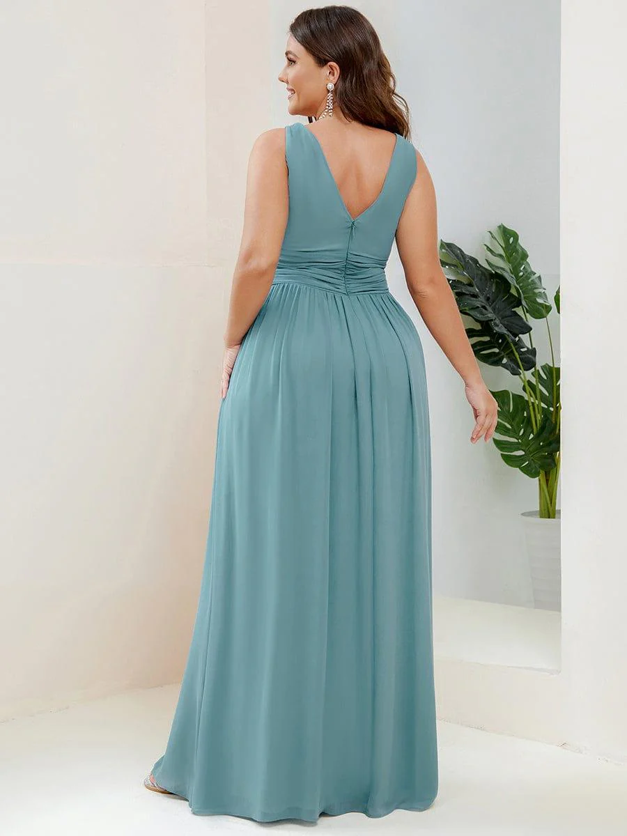 ever HUSH|Elegant V Neck A Line Chiffon Maxi Bridesmaid Dresses - Image 62