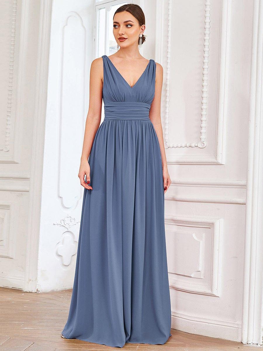 ever HUSH|Elegant V Neck A Line Chiffon Maxi Bridesmaid Dresses - Image 63