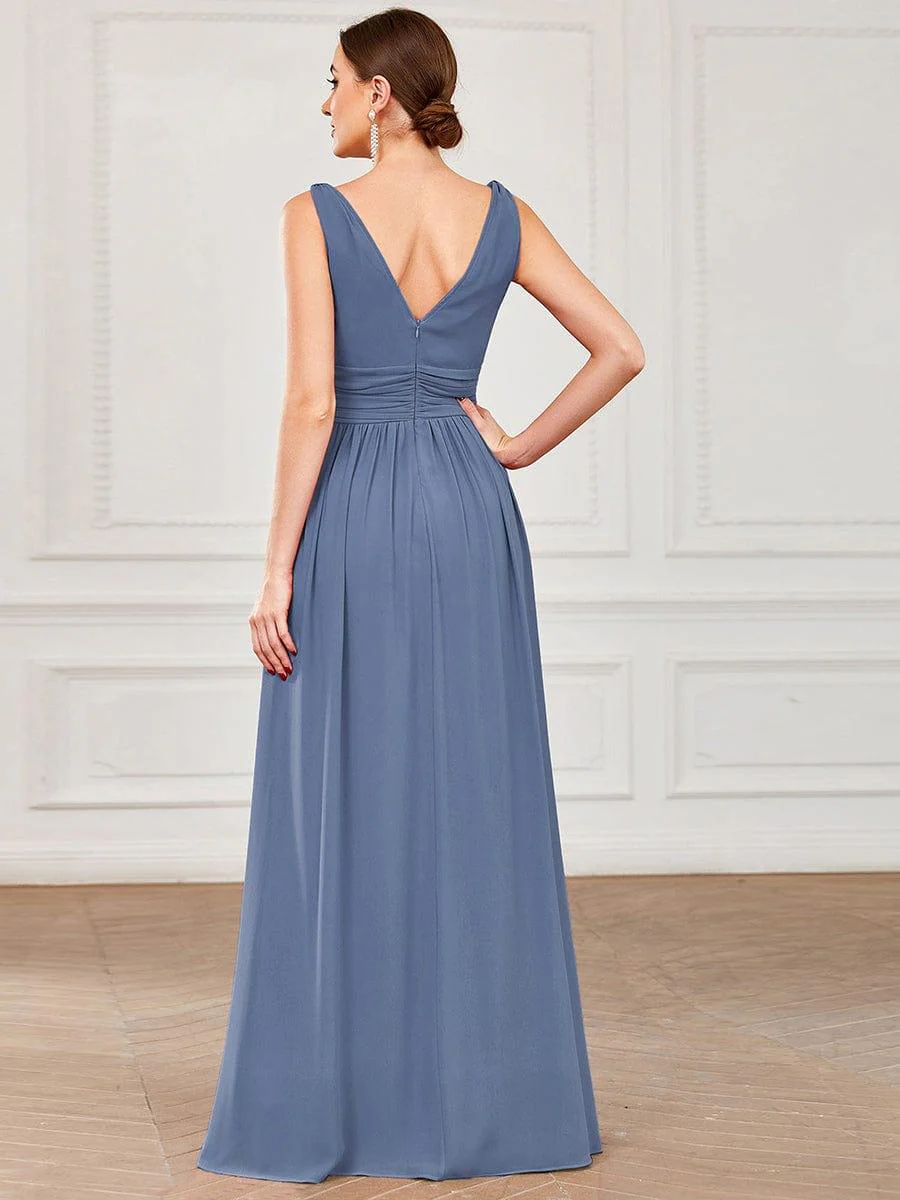 ever HUSH|Elegant V Neck A Line Chiffon Maxi Bridesmaid Dresses - Image 64
