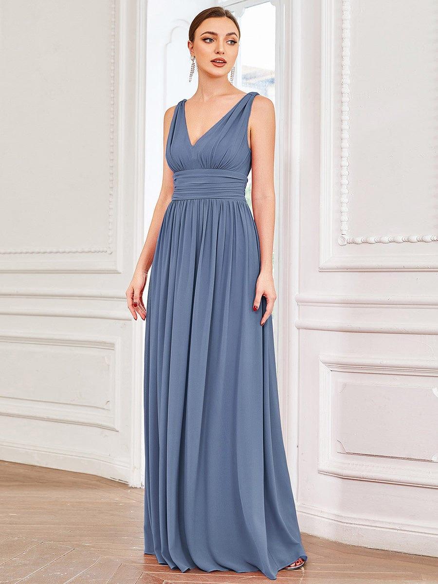 ever HUSH|Elegant V Neck A Line Chiffon Maxi Bridesmaid Dresses - Image 67
