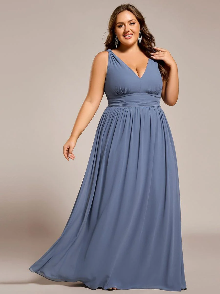 ever HUSH|Elegant V Neck A Line Chiffon Maxi Bridesmaid Dresses - Image 68
