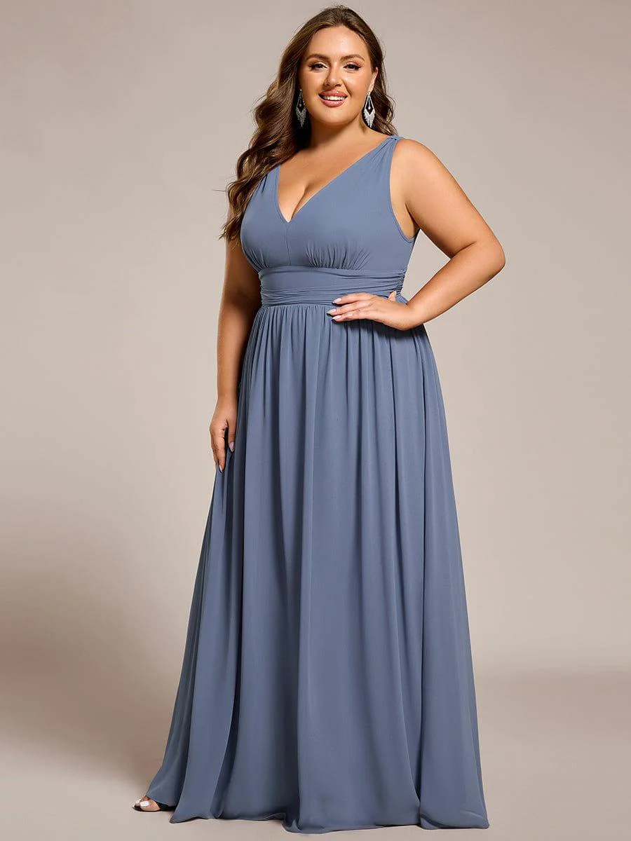 ever HUSH|Elegant V Neck A Line Chiffon Maxi Bridesmaid Dresses - Image 71