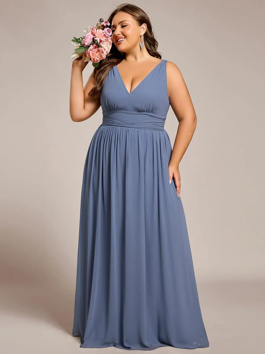 ever HUSH|Elegant V Neck A Line Chiffon Maxi Bridesmaid Dresses - Image 72