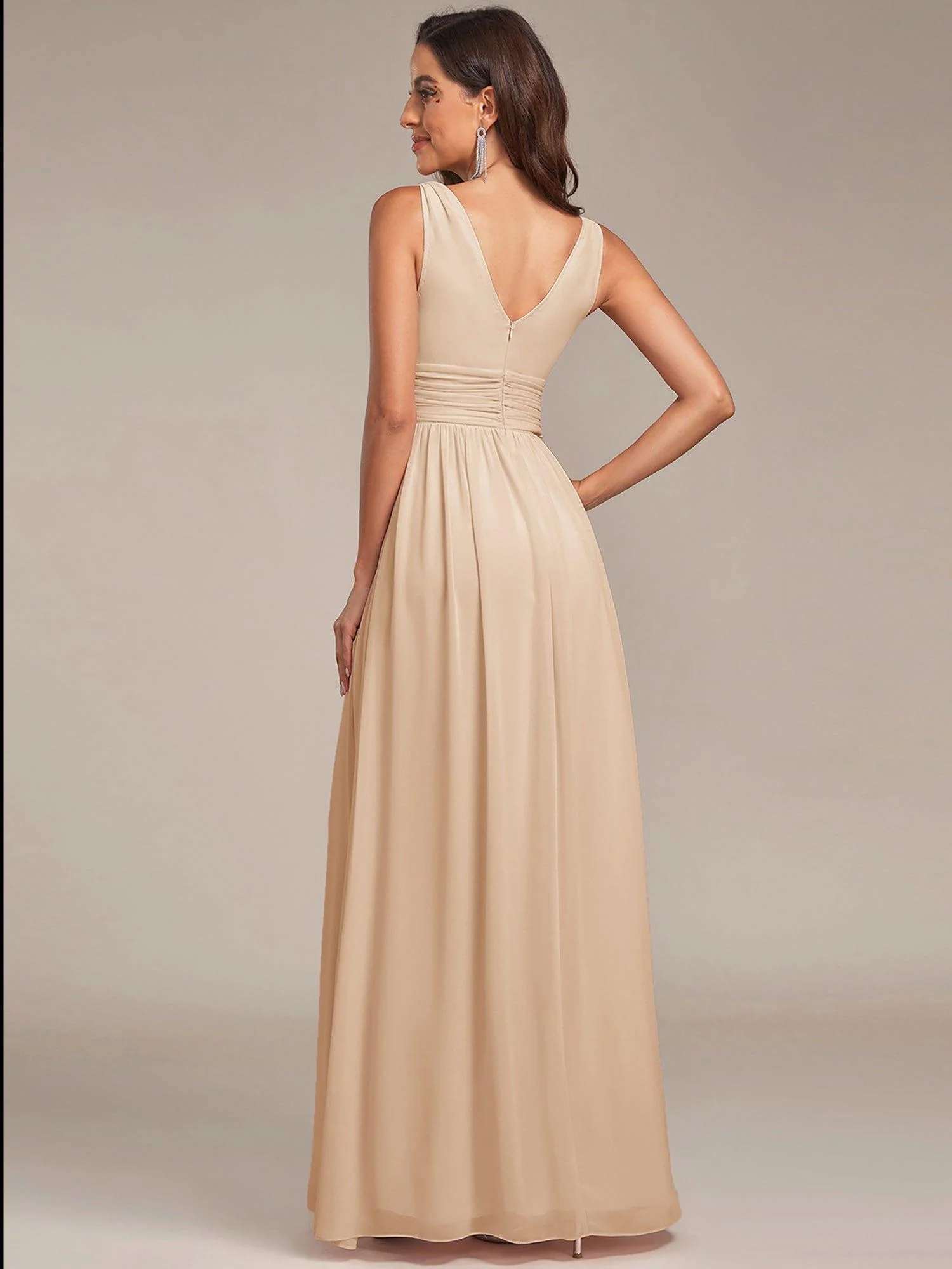 ever HUSH|Elegant V Neck A Line Chiffon Maxi Bridesmaid Dresses - Image 74