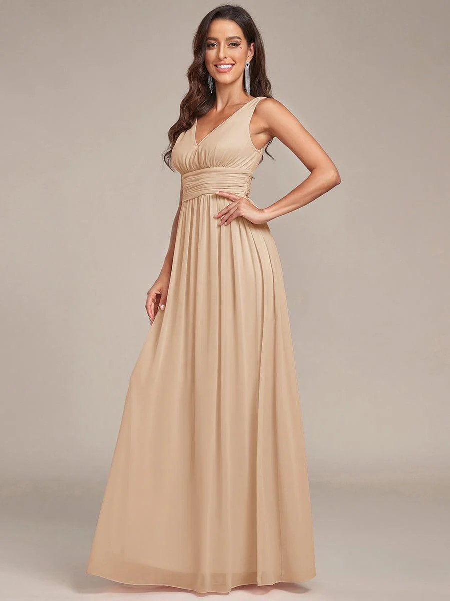 ever HUSH|Elegant V Neck A Line Chiffon Maxi Bridesmaid Dresses - Image 76