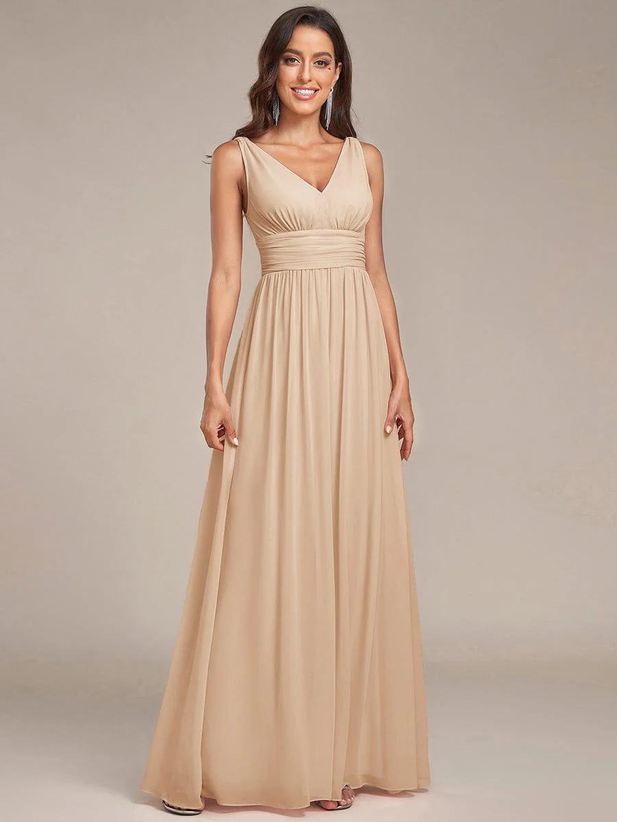 ever HUSH|Elegant V Neck A Line Chiffon Maxi Bridesmaid Dresses - Image 77