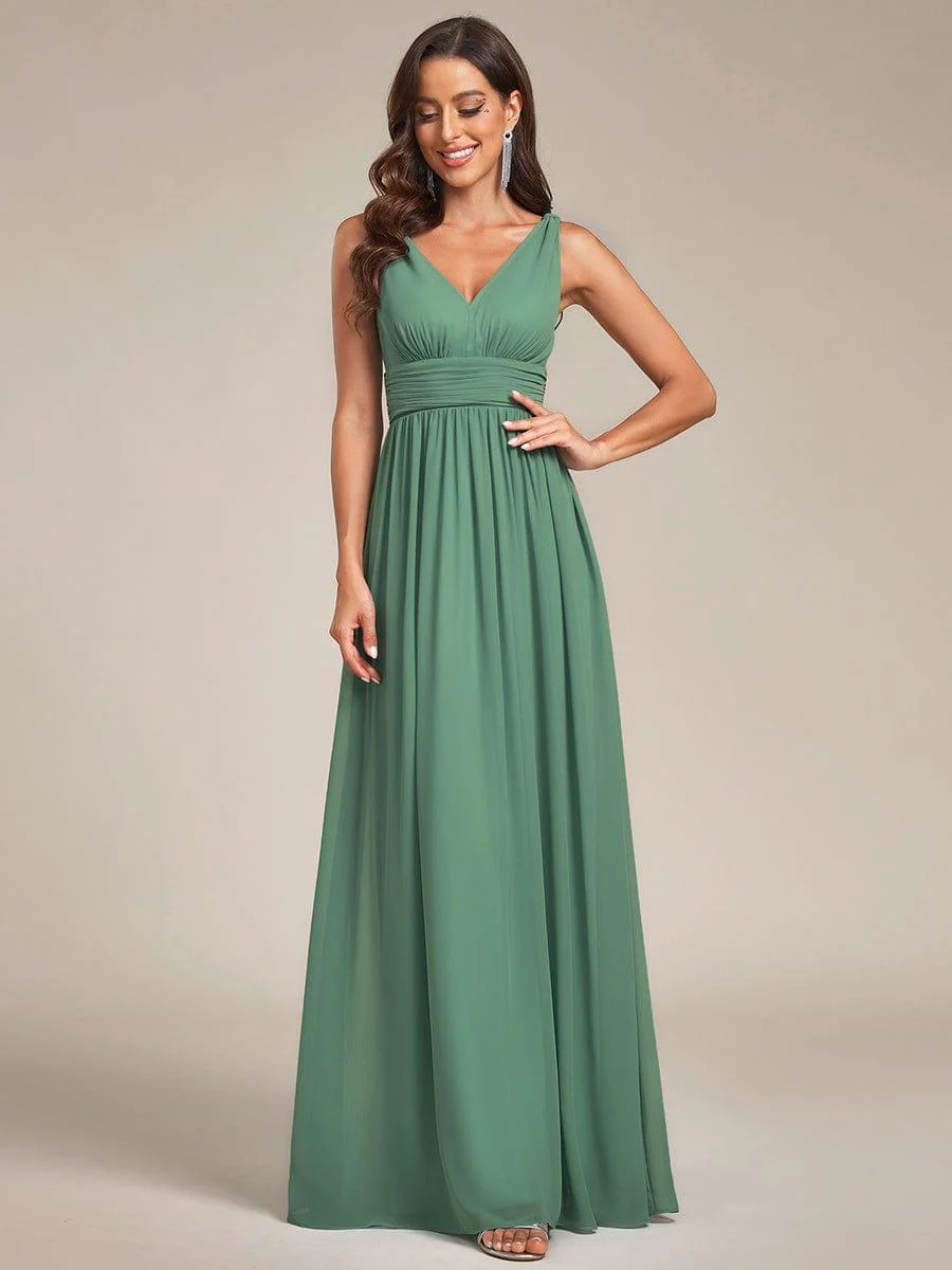 ever HUSH|Elegant V Neck A Line Chiffon Maxi Bridesmaid Dresses - Image 86