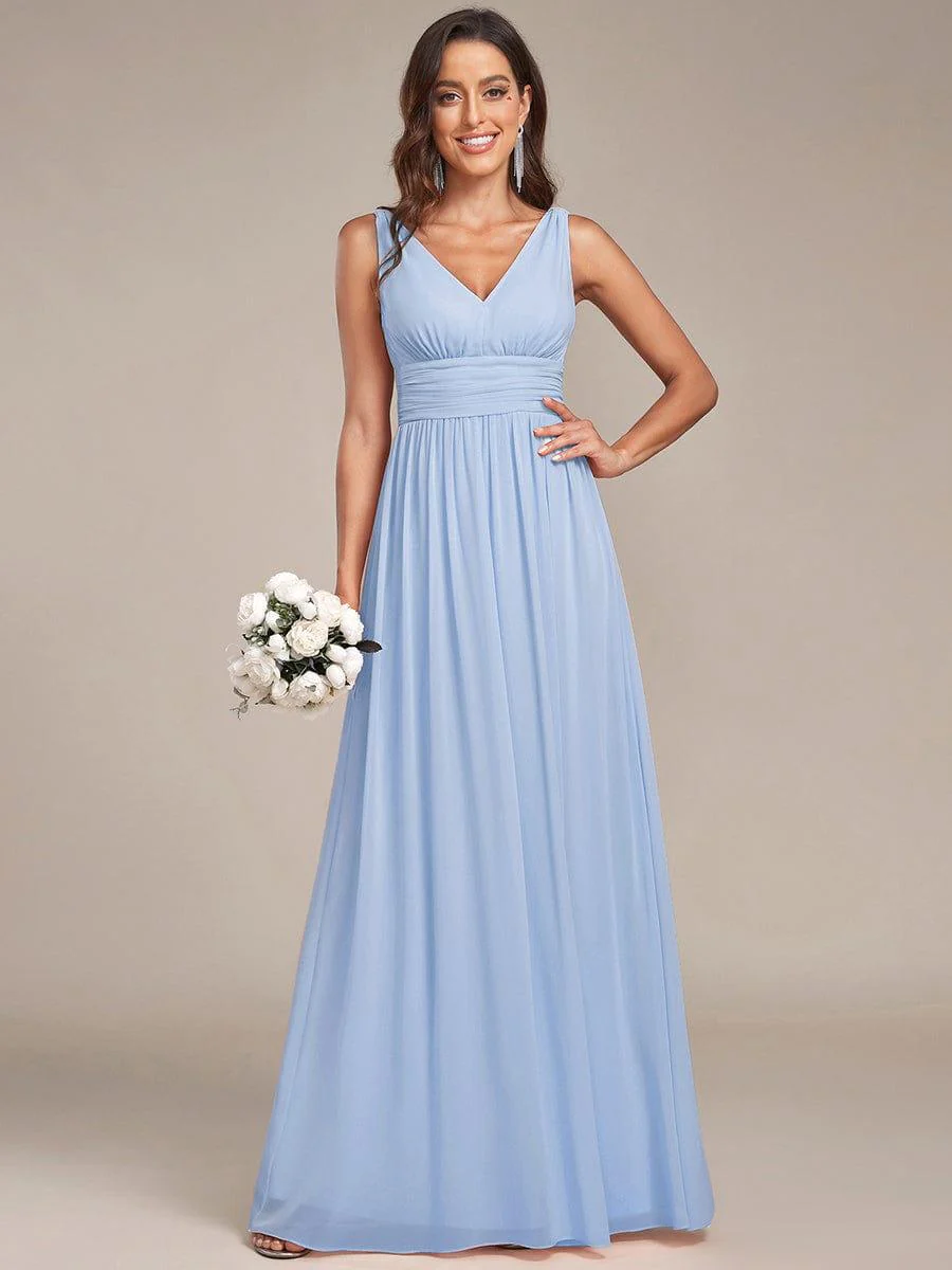 ever HUSH|Elegant V Neck A Line Chiffon Maxi Bridesmaid Dresses - Image 89
