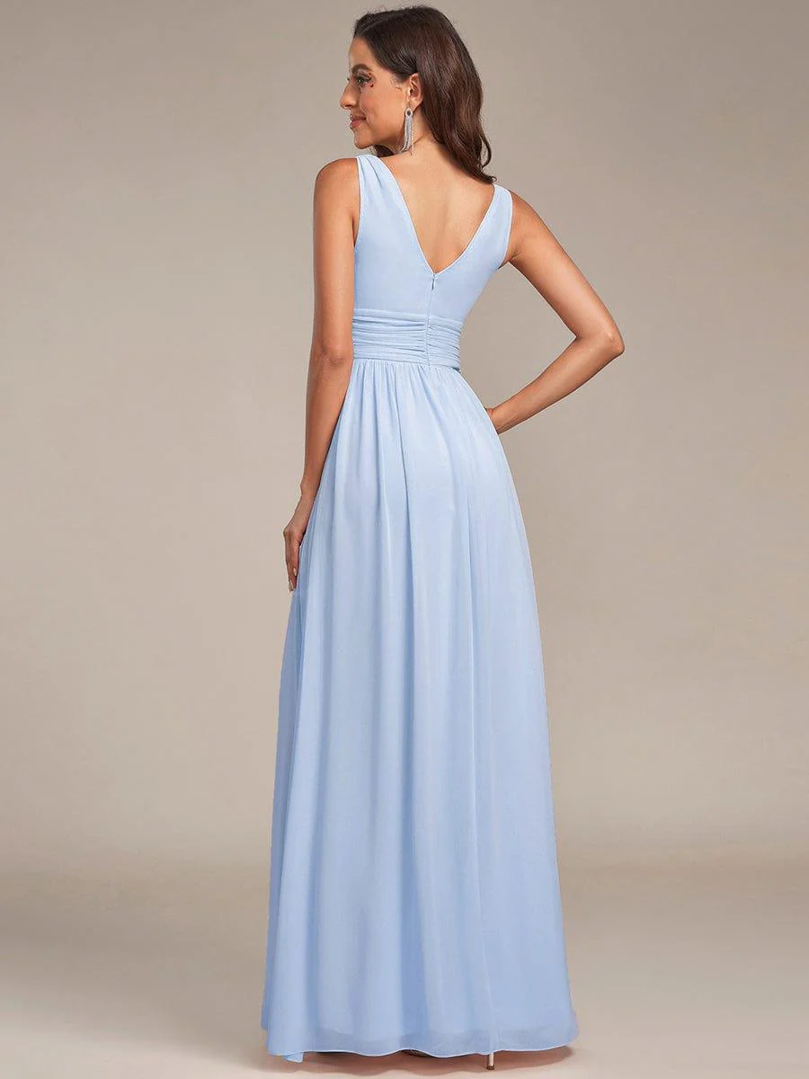 ever HUSH|Elegant V Neck A Line Chiffon Maxi Bridesmaid Dresses - Image 90