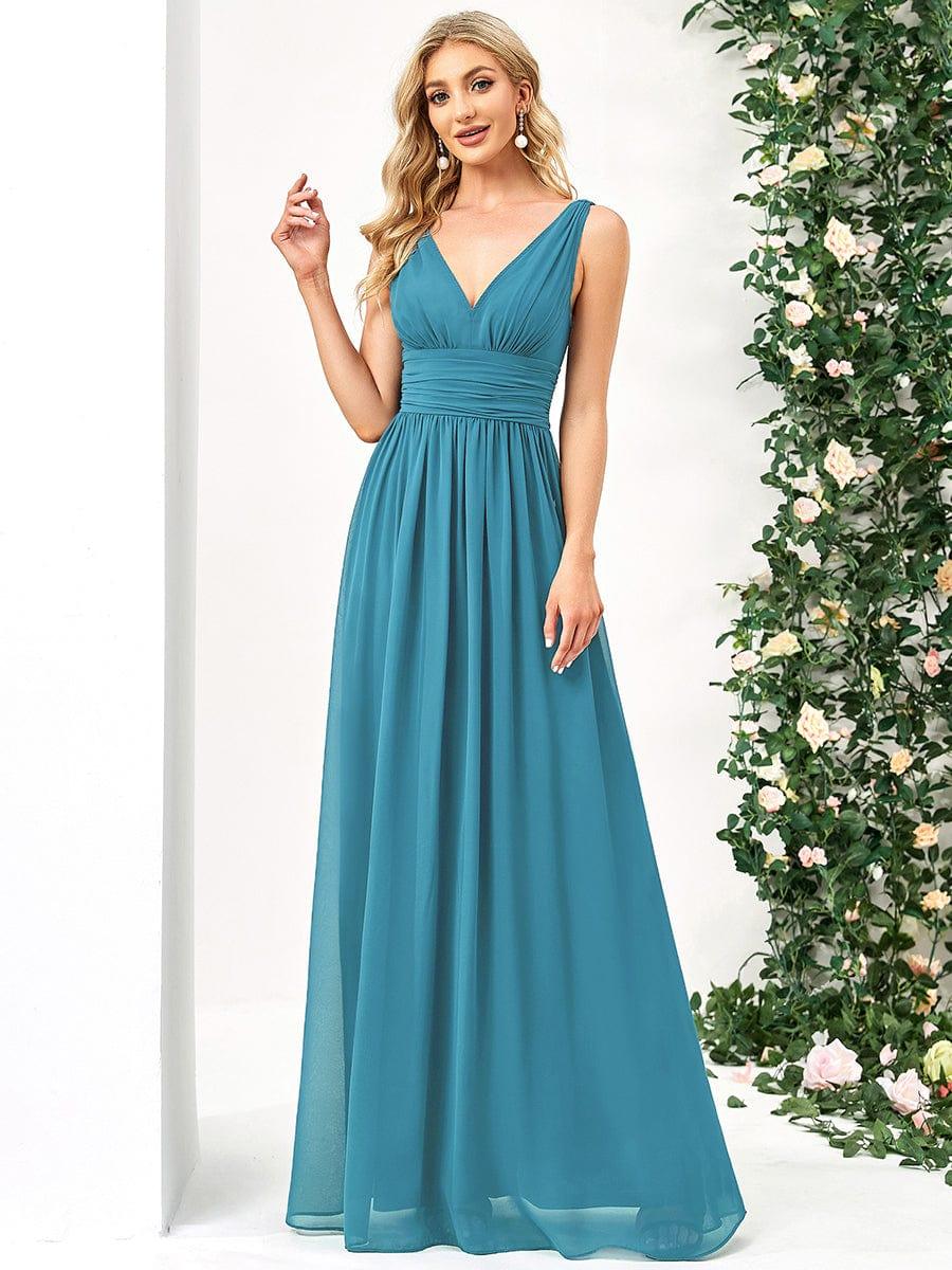 ever HUSH|Elegant V Neck A Line Chiffon Maxi Bridesmaid Dresses - Image 92