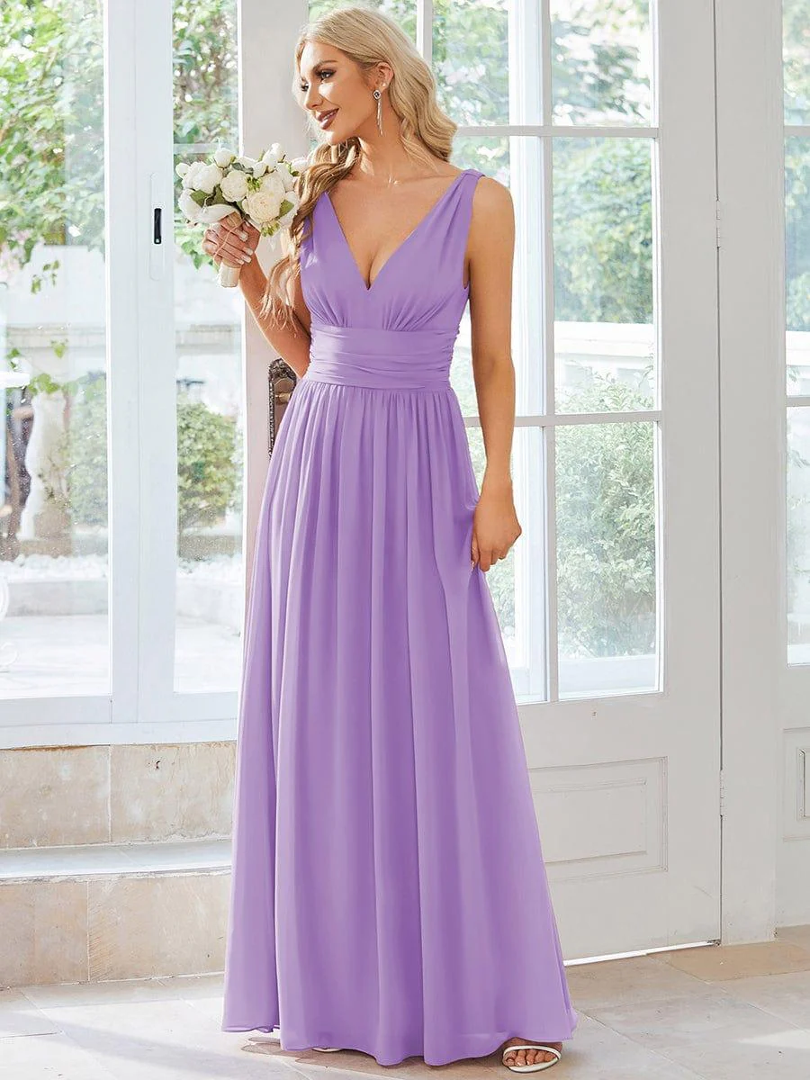 ever HUSH|Elegant V Neck A Line Chiffon Maxi Bridesmaid Dresses - Image 95