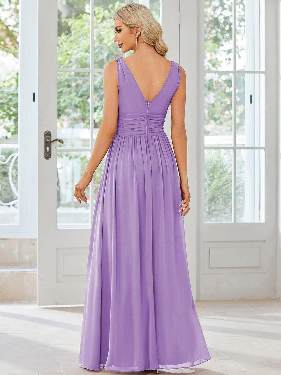 ever HUSH|Elegant V Neck A Line Chiffon Maxi Bridesmaid Dresses - Image 96