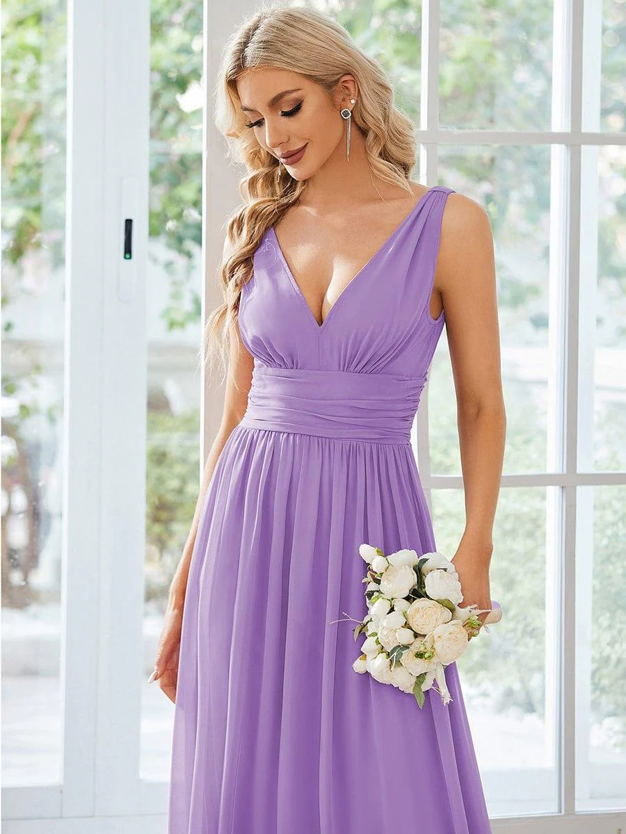 ever HUSH|Elegant V Neck A Line Chiffon Maxi Bridesmaid Dresses - Image 97