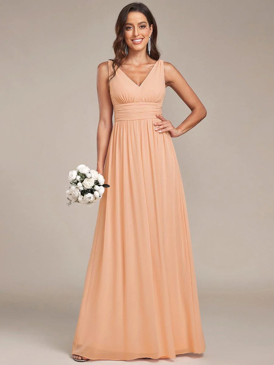 ever HUSH|Elegant V Neck A Line Chiffon Maxi Bridesmaid Dresses - Image 98