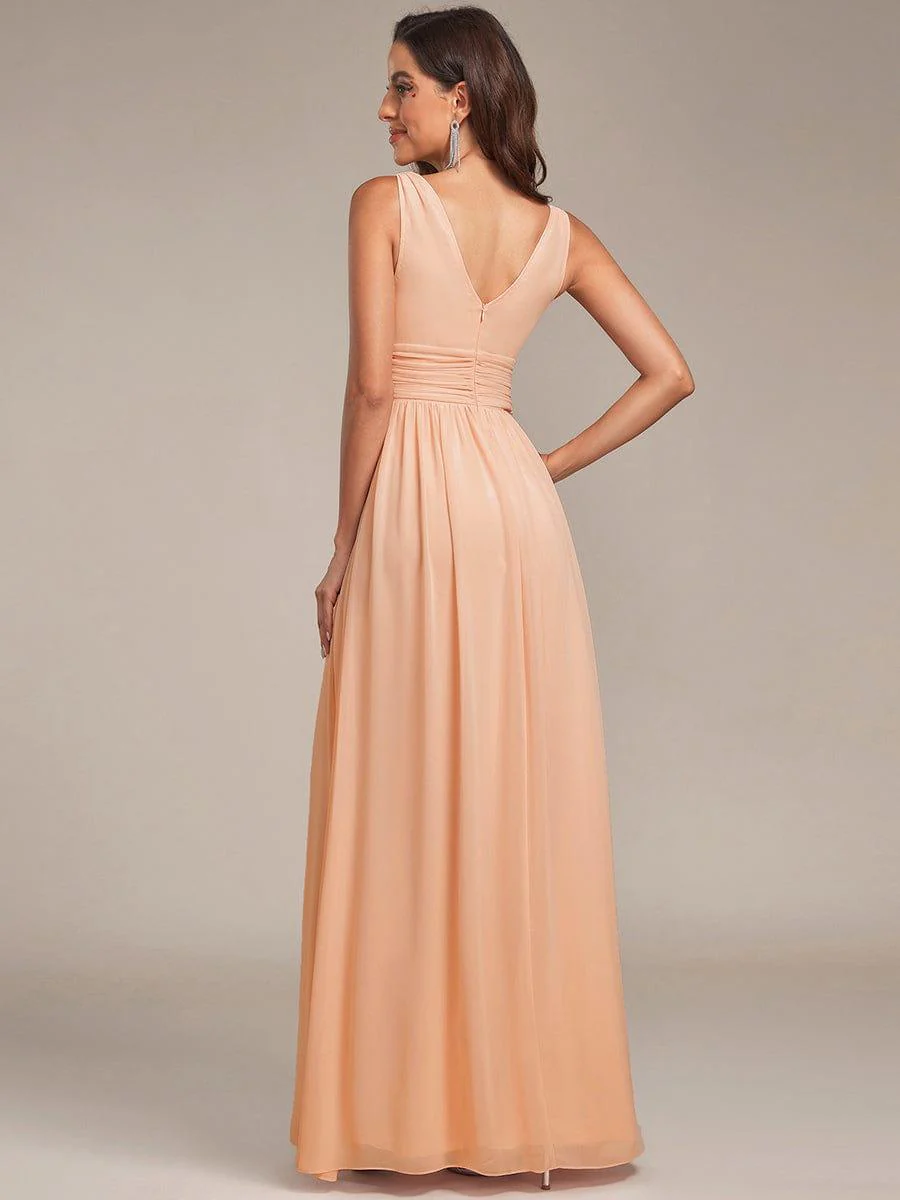 ever HUSH|Elegant V Neck A Line Chiffon Maxi Bridesmaid Dresses - Image 99