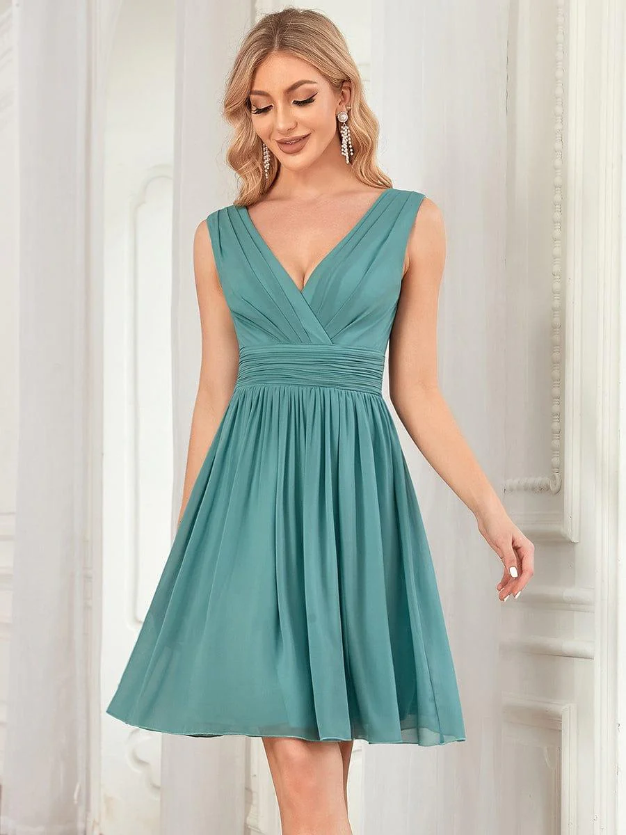 Knee-Length Chiffon Bridesmaid Dresses for Women with V-Neck - Image 28