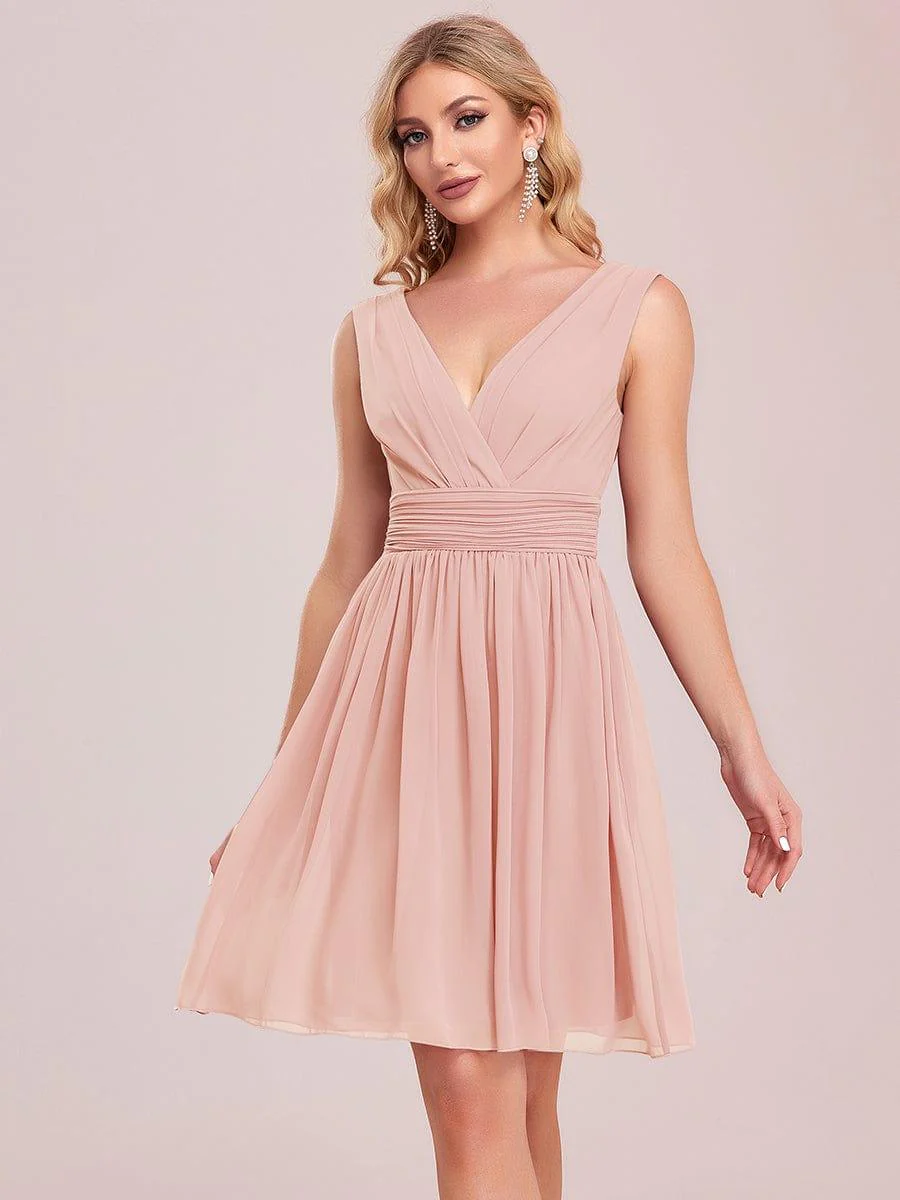 Knee-Length Chiffon Bridesmaid Dresses for Women with V-Neck - Image 3