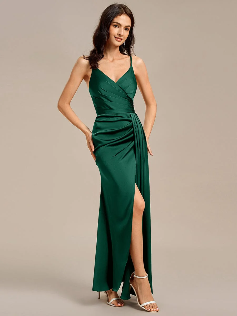 ever LIORA|Designer Spaghetti Straps Side Slit Mermaid Satin Bridesmaid Dress - Image 15