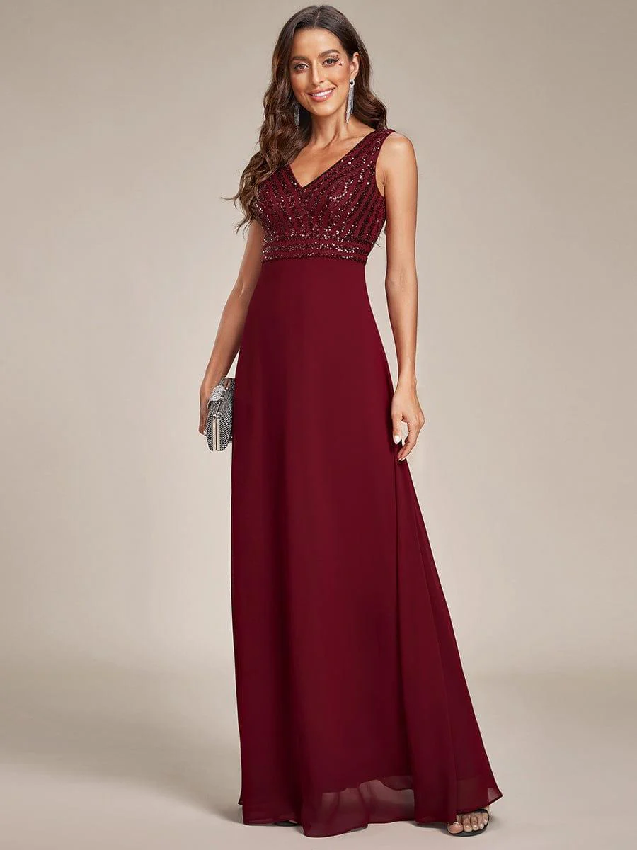 Sparkling Sequin V-Neck A-Line Evening Dress - Image 12