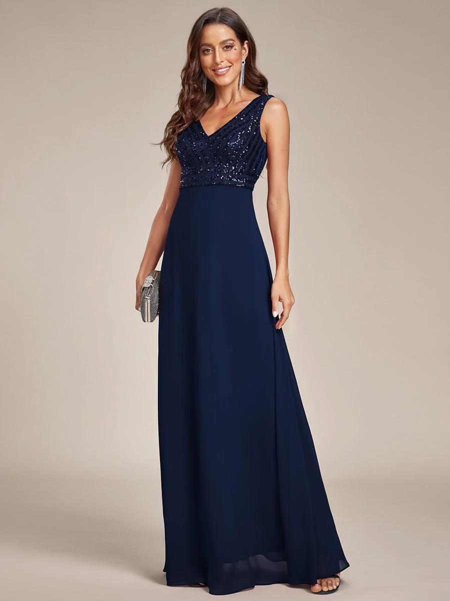 Sparkling Sequin V-Neck A-Line Evening Dress - Image 17