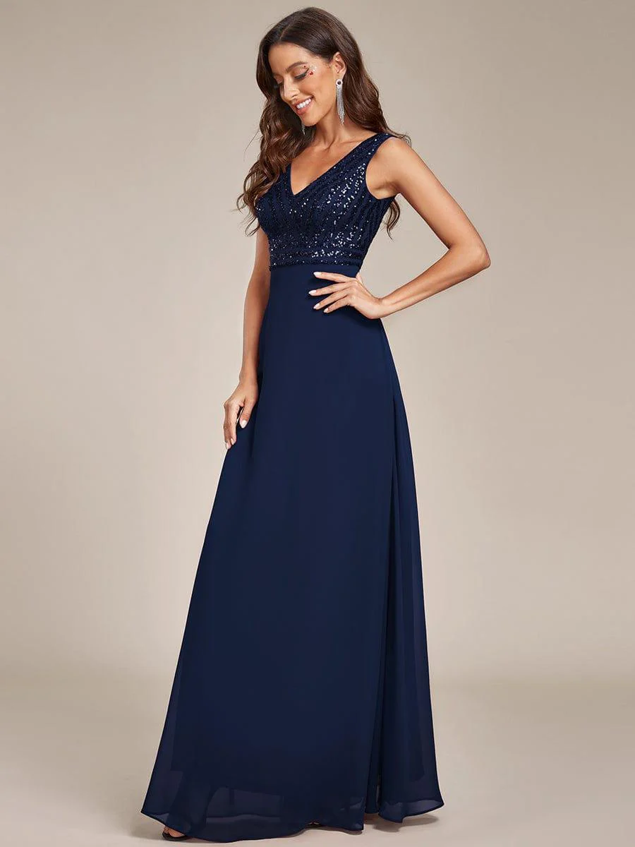 Sparkling Sequin V-Neck A-Line Evening Dress - Image 20