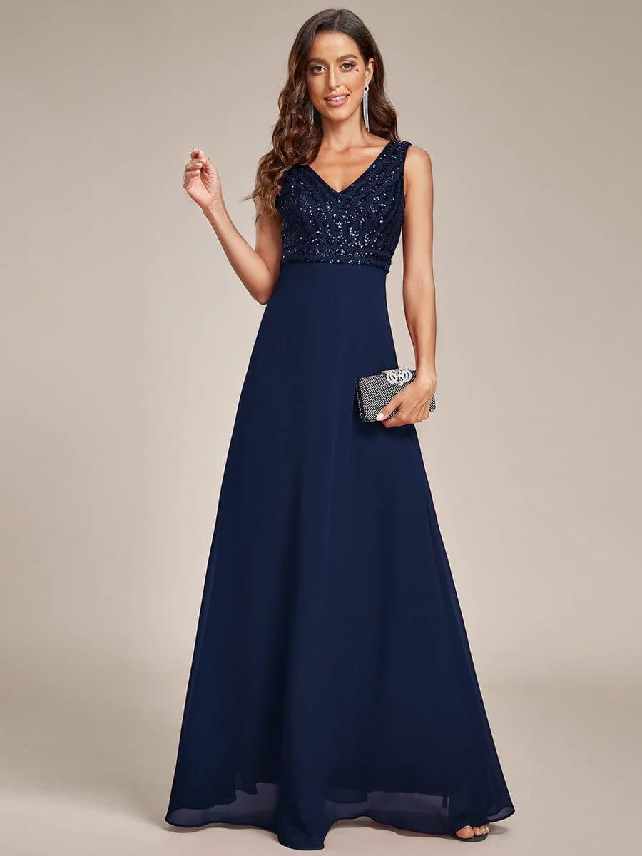 Sparkling Sequin V-Neck A-Line Evening Dress - Image 21