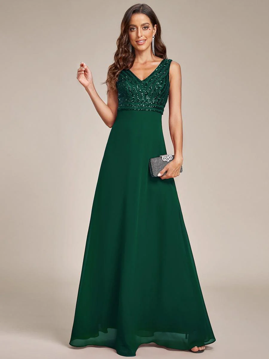 Sparkling Sequin V-Neck A-Line Evening Dress - Image 4