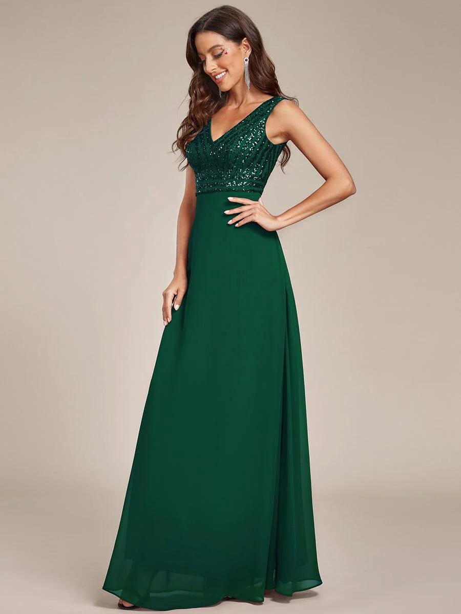 Sparkling Sequin V-Neck A-Line Evening Dress - Image 5