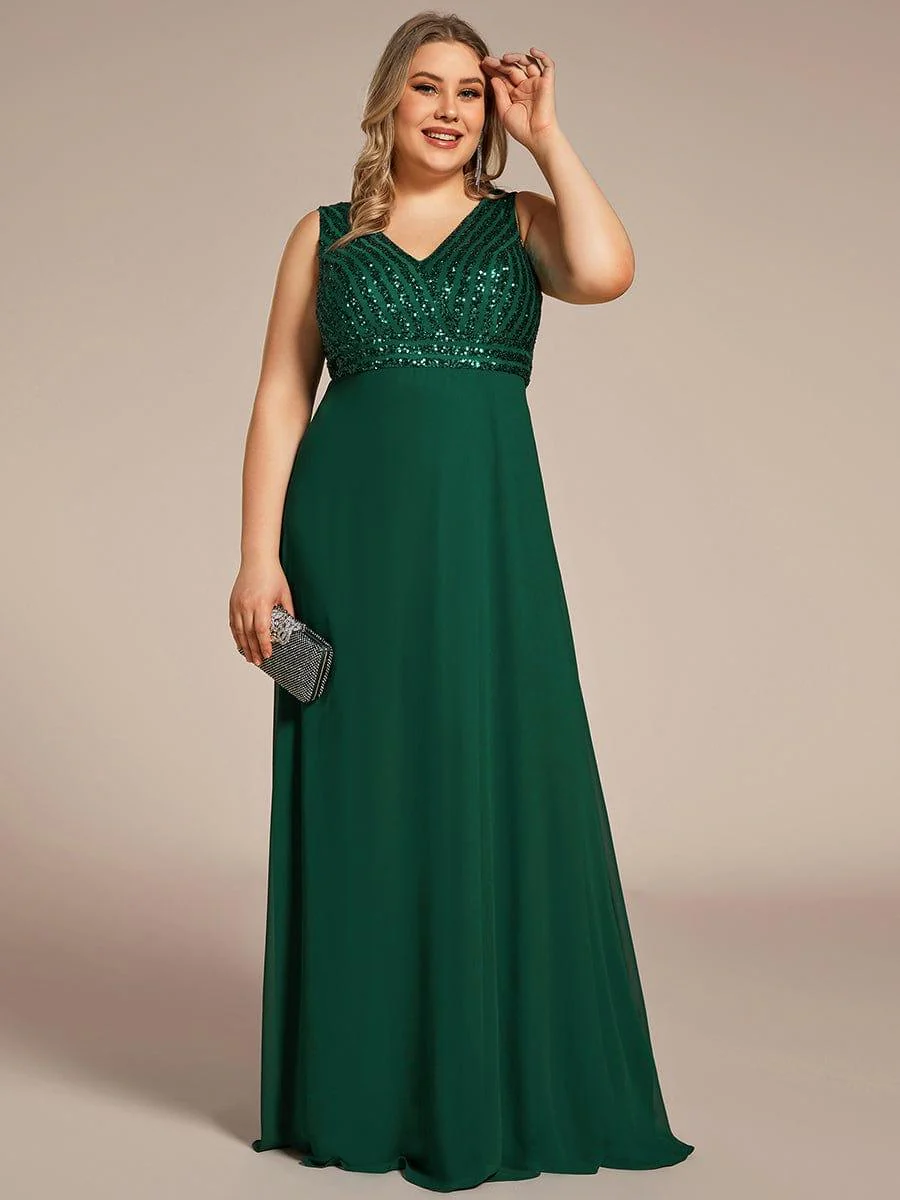 Sparkling Sequin V-Neck A-Line Evening Dress - Image 6
