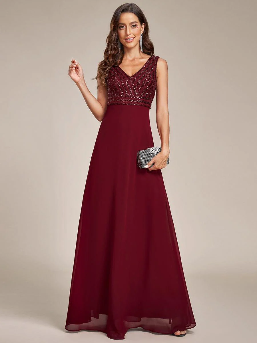 Sparkling Sequin V-Neck A-Line Evening Dress - Image 9