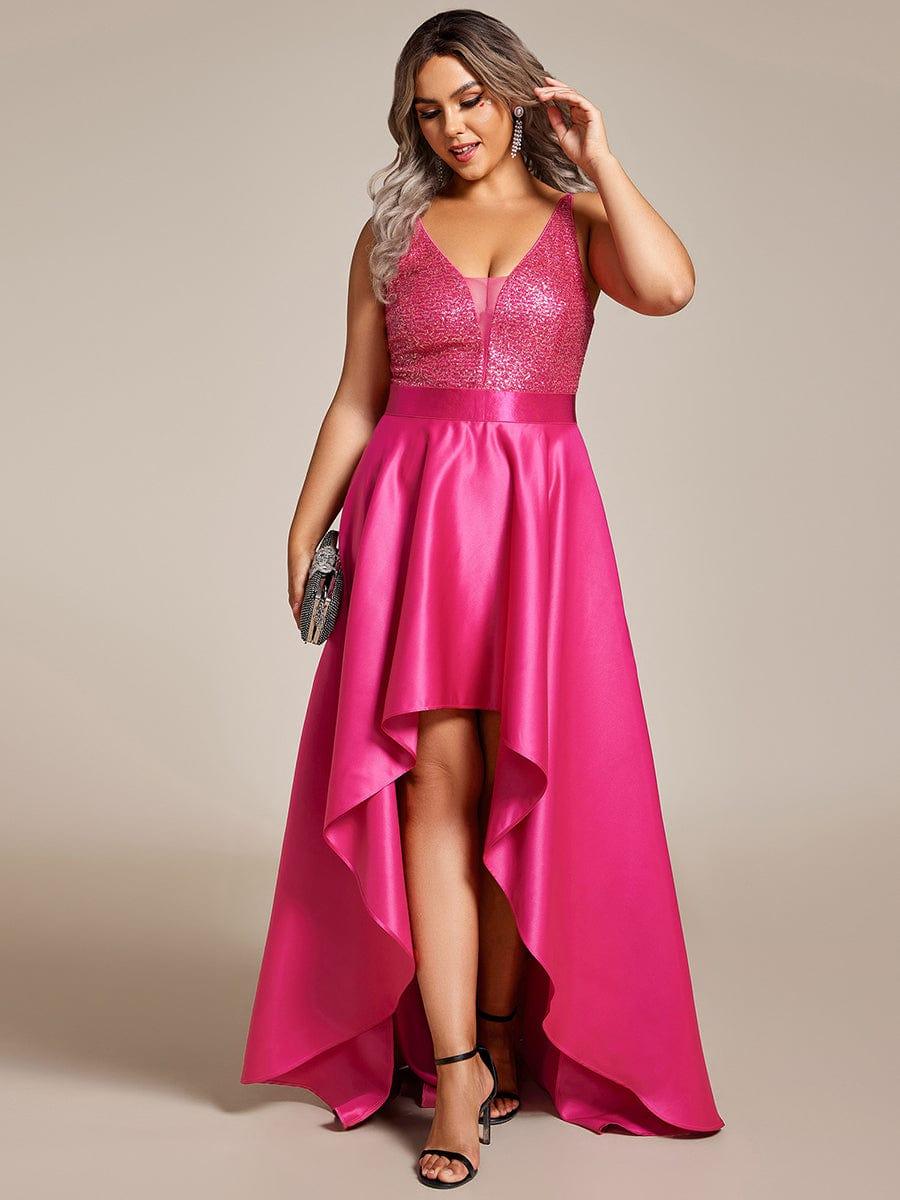pretty ALYNA|Sparkly Plus Size Prom Dresses for Women with Irregular Hem - Image 41