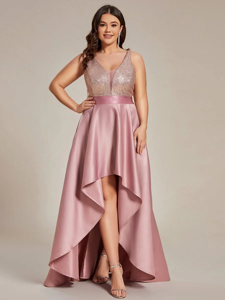 pretty ALYNA|Sparkly Plus Size Prom Dresses for Women with Irregular Hem - Image 48