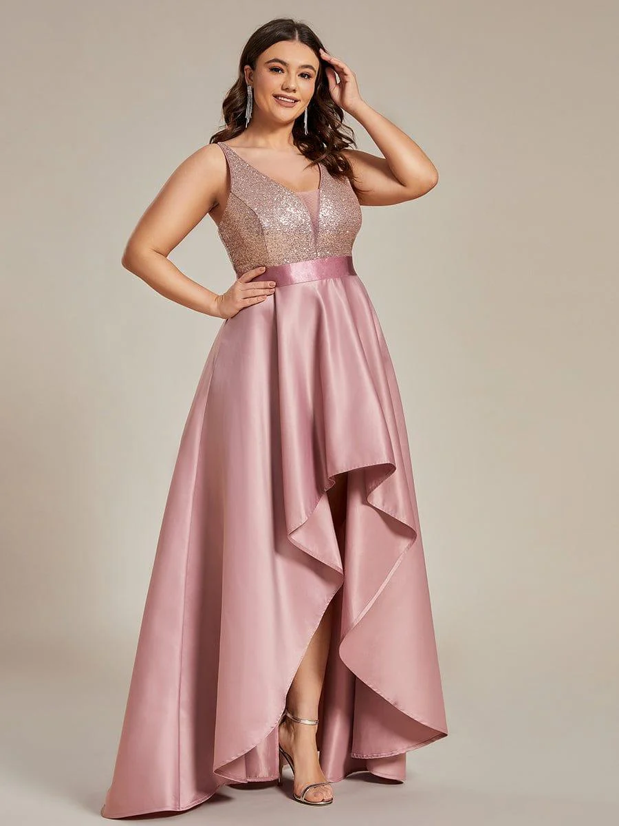 pretty ALYNA|Sparkly Plus Size Prom Dresses for Women with Irregular Hem - Image 51