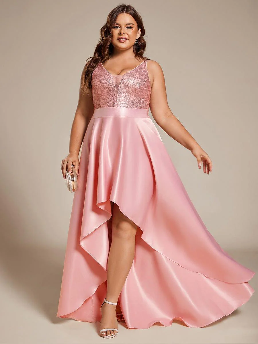 pretty ALYNA|Sparkly Plus Size Prom Dresses for Women with Irregular Hem - Image 53